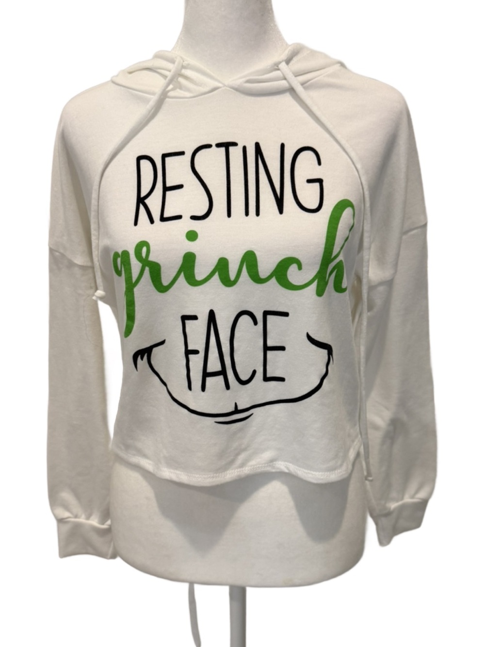 Resting Grinch Face White Hoodie Sweatshirt. Medium